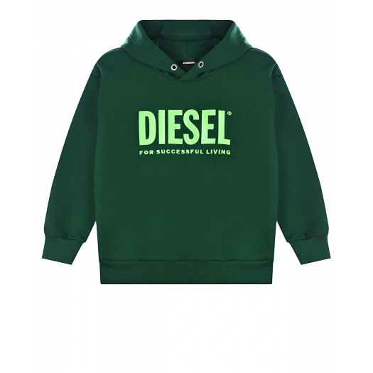 Зеленая толстовка-худи с логотипом Diesel | Фото 1