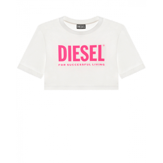 Белая укороченная футболка с логотипом Diesel | Фото 1