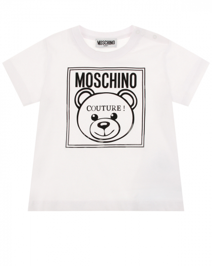 Белая футболка с принтом couture Moschino | Фото 1
