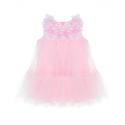 Нарядное розовое платье с цветочной аппликацией Monnalisa | Фото 1