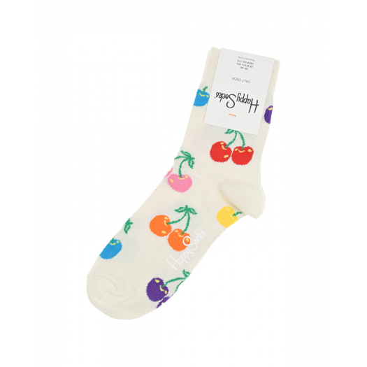 Белые носки с принтом &quot;разноцветные вишни&quot; Happy Socks | Фото 1