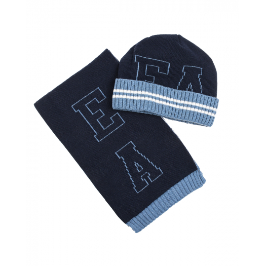 Синий комплект: шарф и шапка, 150х21 см Emporio Armani | Фото 1