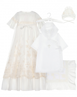 Комплект: платье, пеленка и чепчик, молочный Wings Atelier , арт. WAA20211 | Фото 1