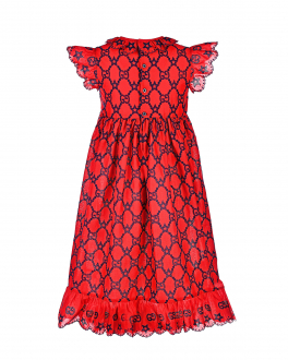 Красное платье с принтом &quot;GG&quot; GUCCI Красный, арт. 673976 ZAHX3 6414 | Фото 2
