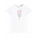 Белая футболка с принтом &quot;тюльпан&quot; Monnalisa | Фото 1