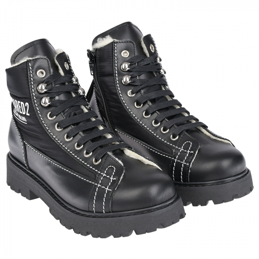 Черные ботинки с подкладкой из эко шерсти Dsquared2 | Фото 1