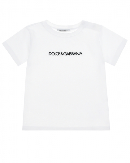 Белая футболка с вышитым логотипом Dolce&Gabbana | Фото 1