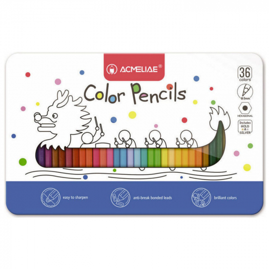 Набор цветных карандашей в металлическом футляре, 36 цветов ACMELIAE | Фото 1