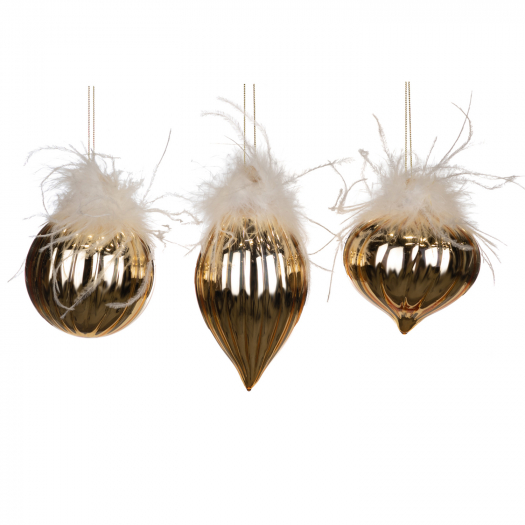 Шар/Капля/Круг с перьями, золото, 3 вида в ассортименте, 8 см Goodwill | Фото 1