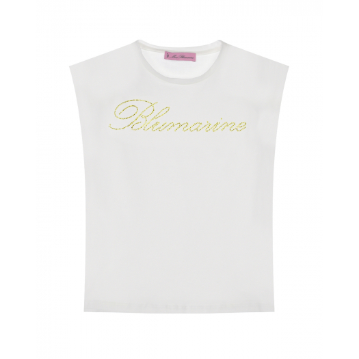 Белая футболка с лого из стразов Miss Blumarine | Фото 1