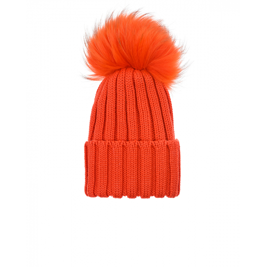 Оранжевая шапка с отворотом и меховым помпоном Catya | Фото 1