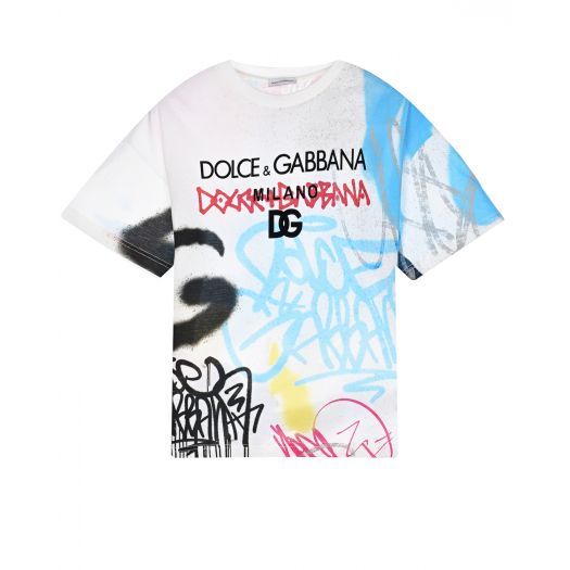 Белая футболка с принтом &quot;граффити&quot; Dolce&Gabbana | Фото 1