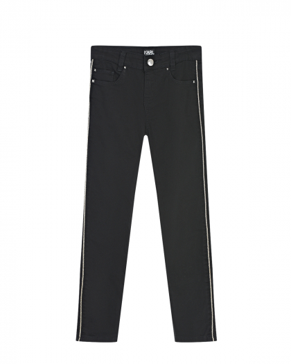 Черные джинсы с тонкими серебряными лампасами Karl Lagerfeld kids | Фото 1