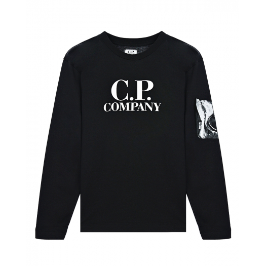 Черная толстовка с белым логотипом CP Company | Фото 1