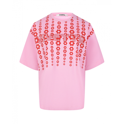 Розовая футболка с цветочным принтом и лого Vivetta | Фото 1