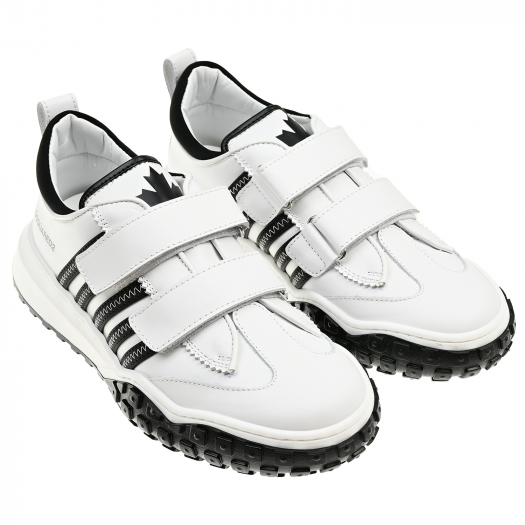 Белые кроссовки с черными полосками Dsquared2 | Фото 1