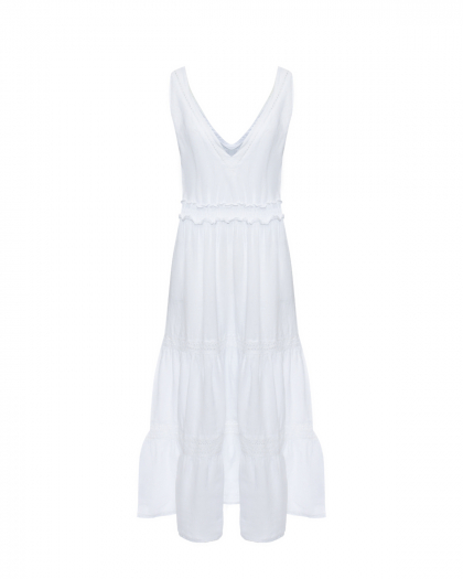 Платье на лямках с декором макраме, белое 120% Lino | Фото 1