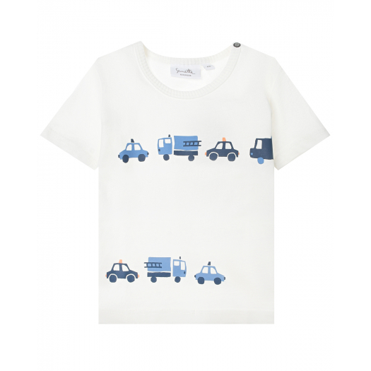 Белая футболка с принтом &quot;машины&quot; Sanetta Kidswear | Фото 1