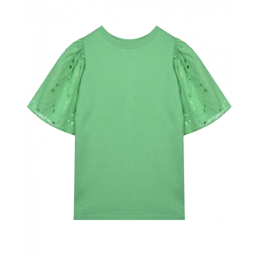 Зеленая футболка с шитьем на рукавах Molo | Фото 1