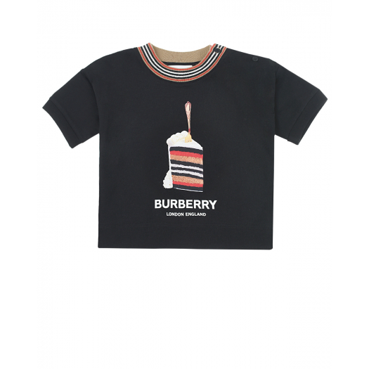 Черная футболка с принтом &quot;Cake&quot; Burberry | Фото 1