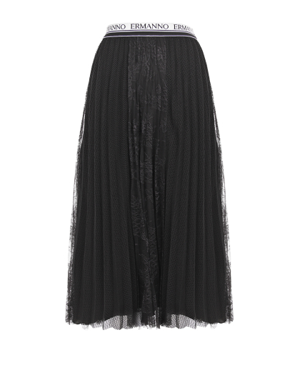 Черная плиссированная юбка из сетки и кружева  | Фото 1
