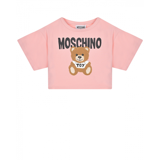 Розовая футболка с принтом &quot;медвежонок Toy&quot; Moschino | Фото 1