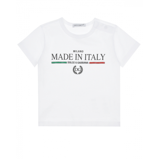 Белая футболка с принтом &quot;Made in Italy&quot; Dolce&Gabbana | Фото 1