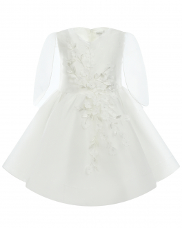 Белое платье с цветочной аппликацией и рукавами-крылышками Baby A Белый, арт. E2410 90 | Фото 1