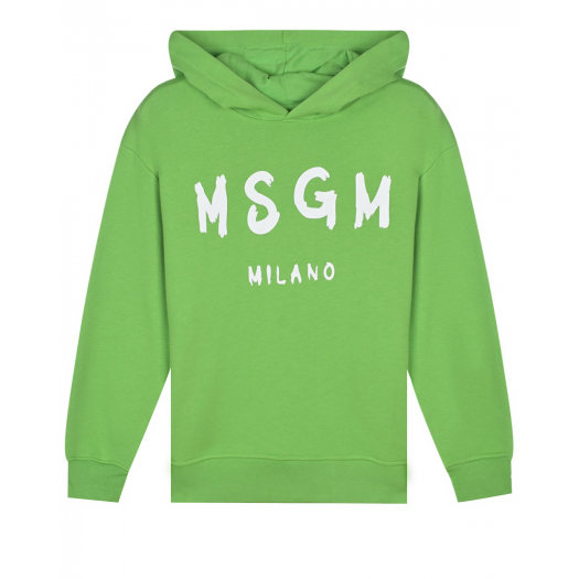 Зеленая толстовка-худи с белым лого MSGM | Фото 1