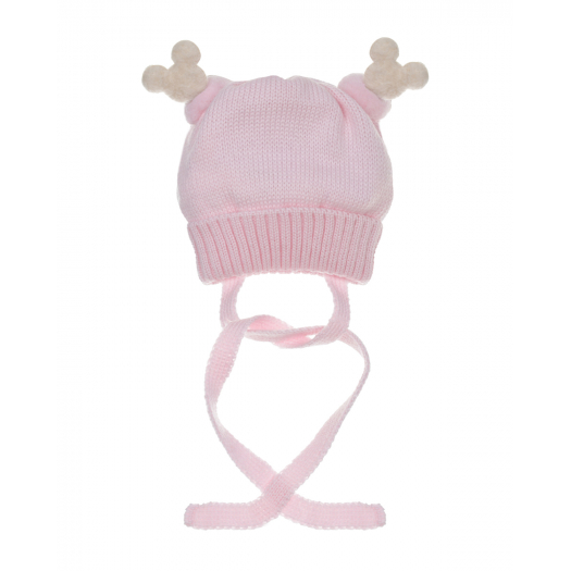 Розовая шапка с декором &quot;медвежата&quot; Catya | Фото 1