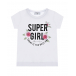 Белая футболка с принтом &quot;SUPER GIRL&quot; Monnalisa | Фото 1