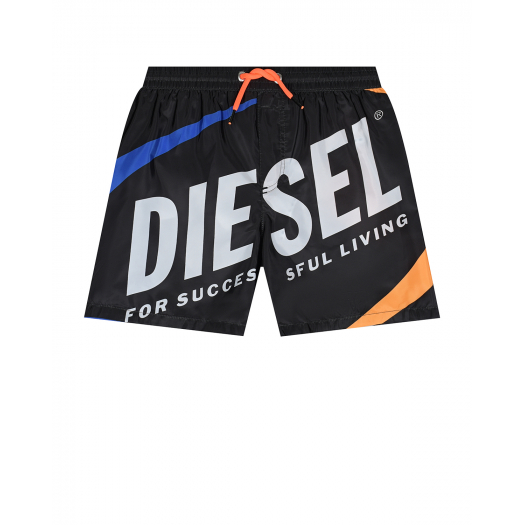 Черные шорты для купания с крупным лого Diesel | Фото 1