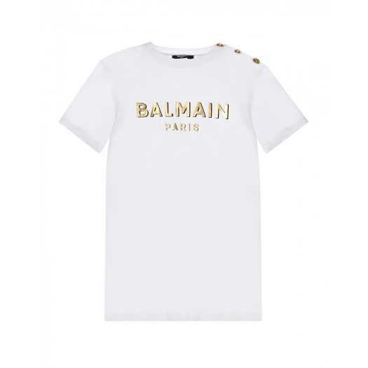 Белая футболка с золотым логотипом Balmain | Фото 1