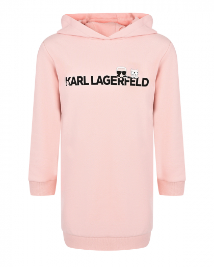 Розовое платье-худи с логотипом Karl Lagerfeld kids | Фото 1