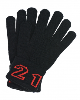 Черные перчатки с красным логотипом No. 21 Черный, арт. N21216 N0119 BLACK 0N900 | Фото 1