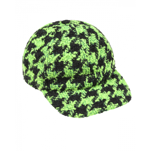 Черно-зеленая твидовая кепка MSGM | Фото 1