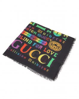 Платок с разноцветным принтом в виде надписей GUCCI Черный, арт. 603816 4K991 1088 | Фото 1