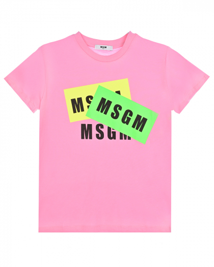 Розовая футболка с принтом &quot;патчи&quot; MSGM | Фото 1