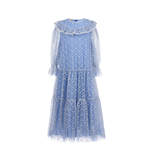 Голубое платье из фатина с вышивкой GG GUCCI | Фото 1