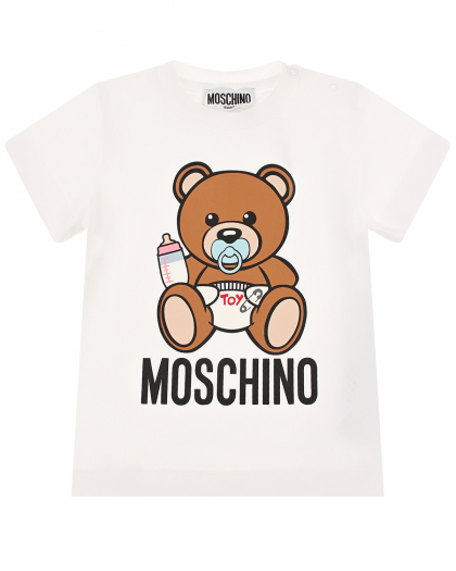 Белая футболка с принтом &quot;медвежонок с соской&quot; Moschino | Фото 1