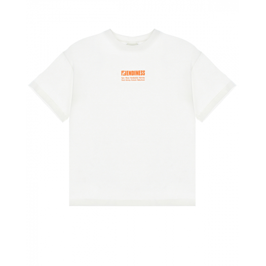 Белая футболка с оранжевым логотипом Fendi | Фото 1