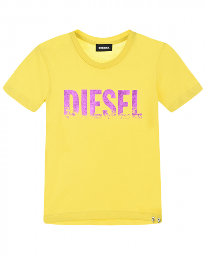 Желтая футболка с розовым логотипом Diesel | Фото 1