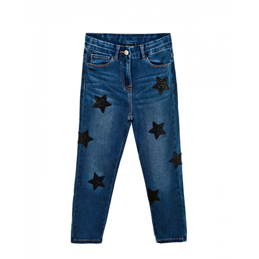 Синие джинсы с черными звездами Monnalisa | Фото 1