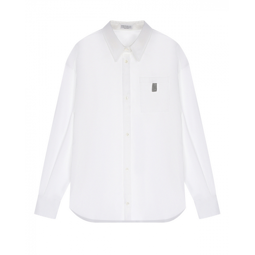 Белая рубашка с длинными рукавами и накладным карманом Brunello Cucinelli | Фото 1