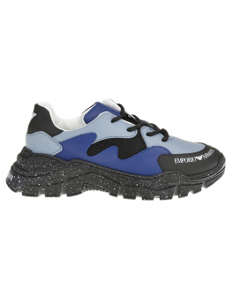 Кожаные кроссовки с синими вставками Emporio Armani Синий, арт. XYX008 XOI56 Q554 | Фото 2