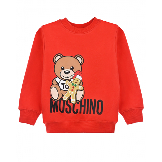 Красный свитшот с принтом &quot;мишка и пряник&quot; Moschino | Фото 1