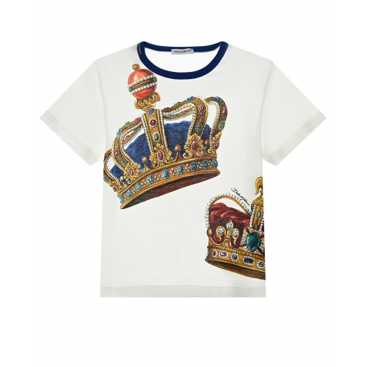 Белая футболка с принтом &quot;короны&quot; Dolce&Gabbana | Фото 1