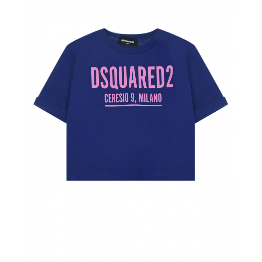 Синяя футболка с розовым лого Dsquared2 | Фото 1