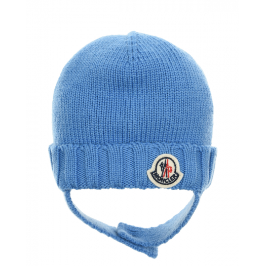 Голубая шапка из шерсти с завязками Moncler | Фото 1