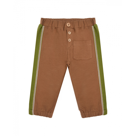 Коричневые спортивные брюки с зелеными лампасами Aletta | Фото 1